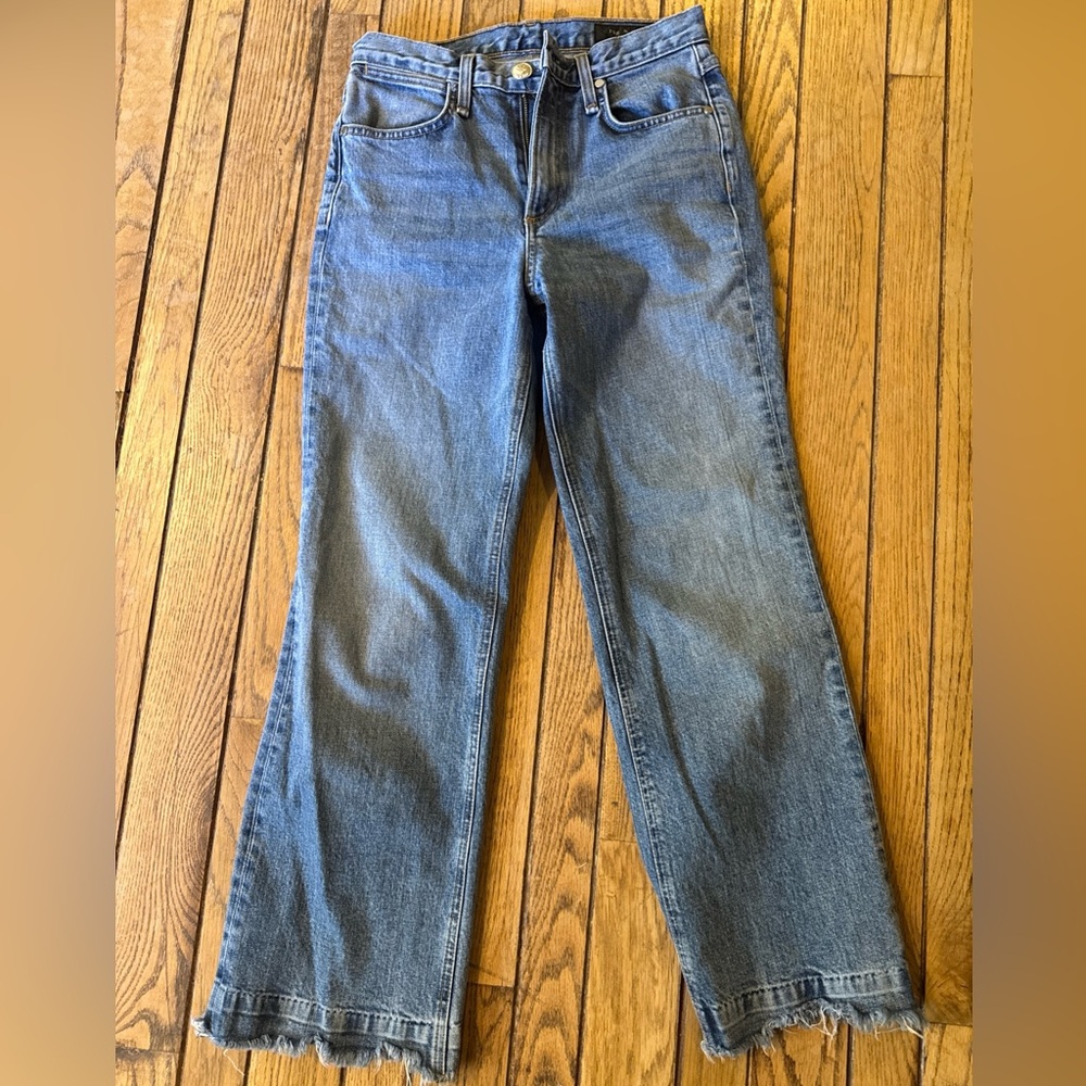 rag and bone mid rise boot cut jeans raw hem